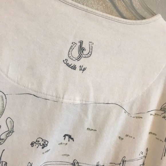 Chat-Tees by CHICO'S Black and White Ranch Doodle Long Sleeve White T Shirt 0/S - Picture 5 of 5